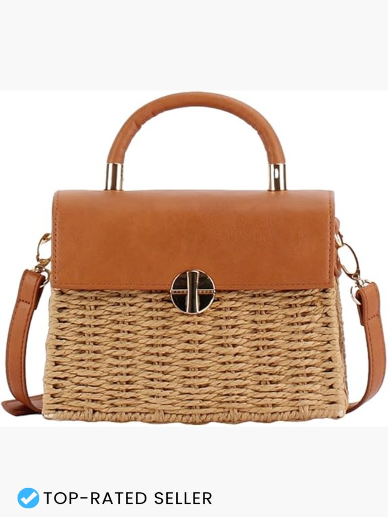 Handwoven Straw Rattan Purse Beach Tote Square Bag Boho Basket Crossbody